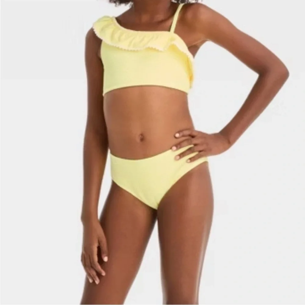 Cat & Jack Sassy In Seersucker Asymmetrical Ruffle Top Bikini. Size 14